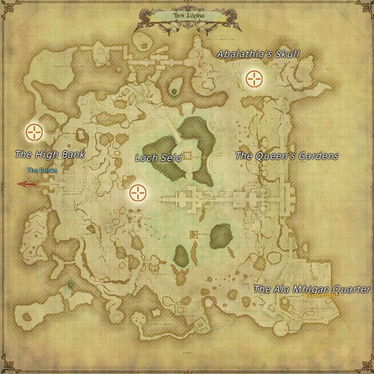 The Lochs map showing Ixion's spawn locations in Final Fantasy 14.