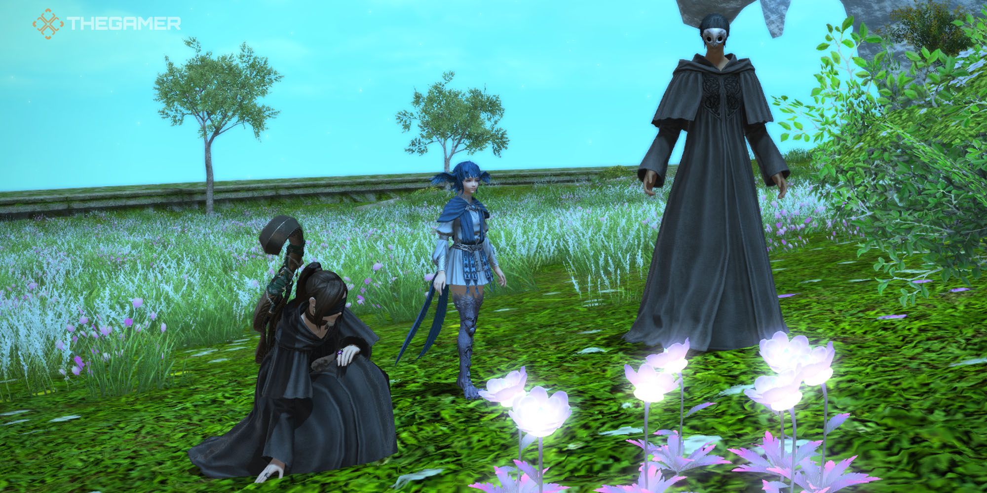 FF14-warrior-of-light-meteion-and-hermes-with-the-elpis-flowers-1