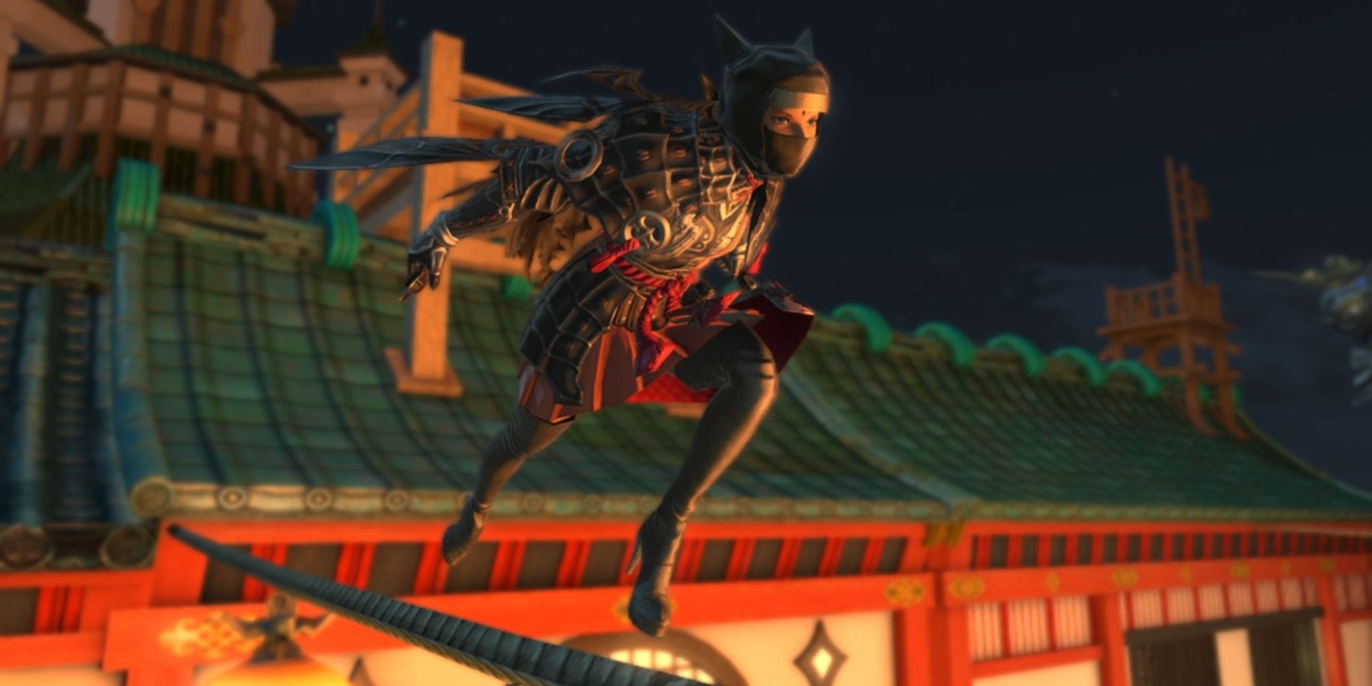 The Ninja Job running across the rooftops of Kugane in Final Fantasy 14 (Source: finalfantasyxiv.com)