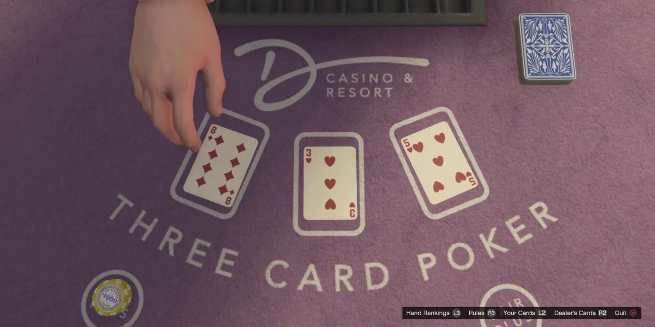 A view of a Three Card Poker table in GTA Online