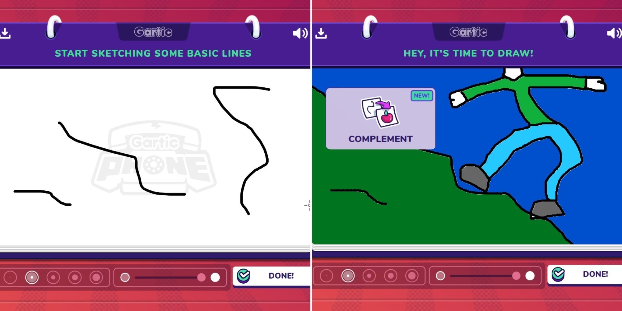 Gartic Phone - Complement Gamemode - Drawing lines followed by another player filling in the gaps