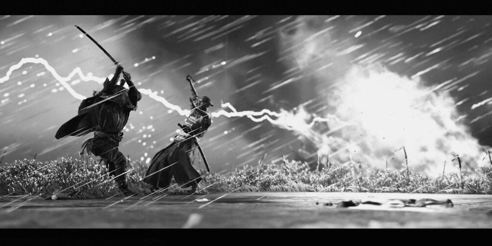 Ghost Of Tsushima, fighting a duel while playing the game in Kurosawa Mode