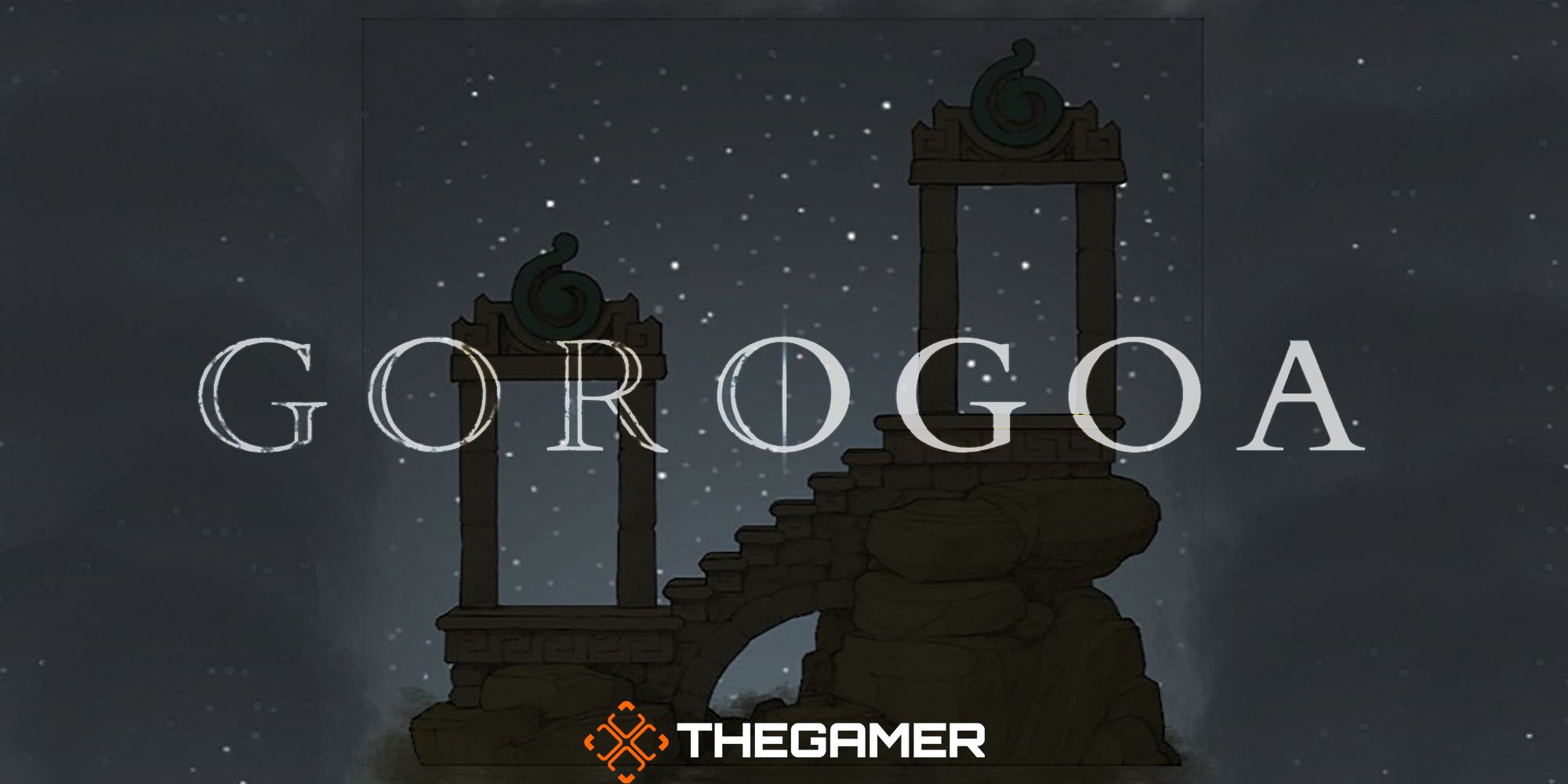An overlay of the Gorogoa title logo and a panel from Chapter Four of the game.