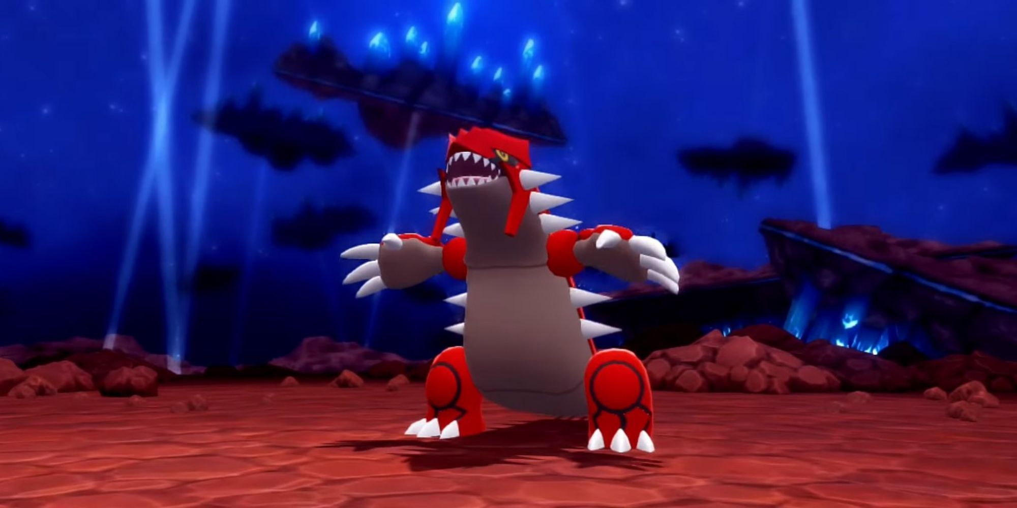 Groudon roaring at the commencement of battle