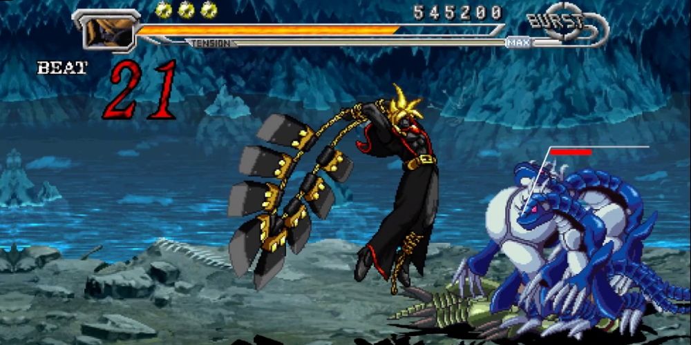 Guilty Gear Judgment: About to land a giant attack on a number of lizard men