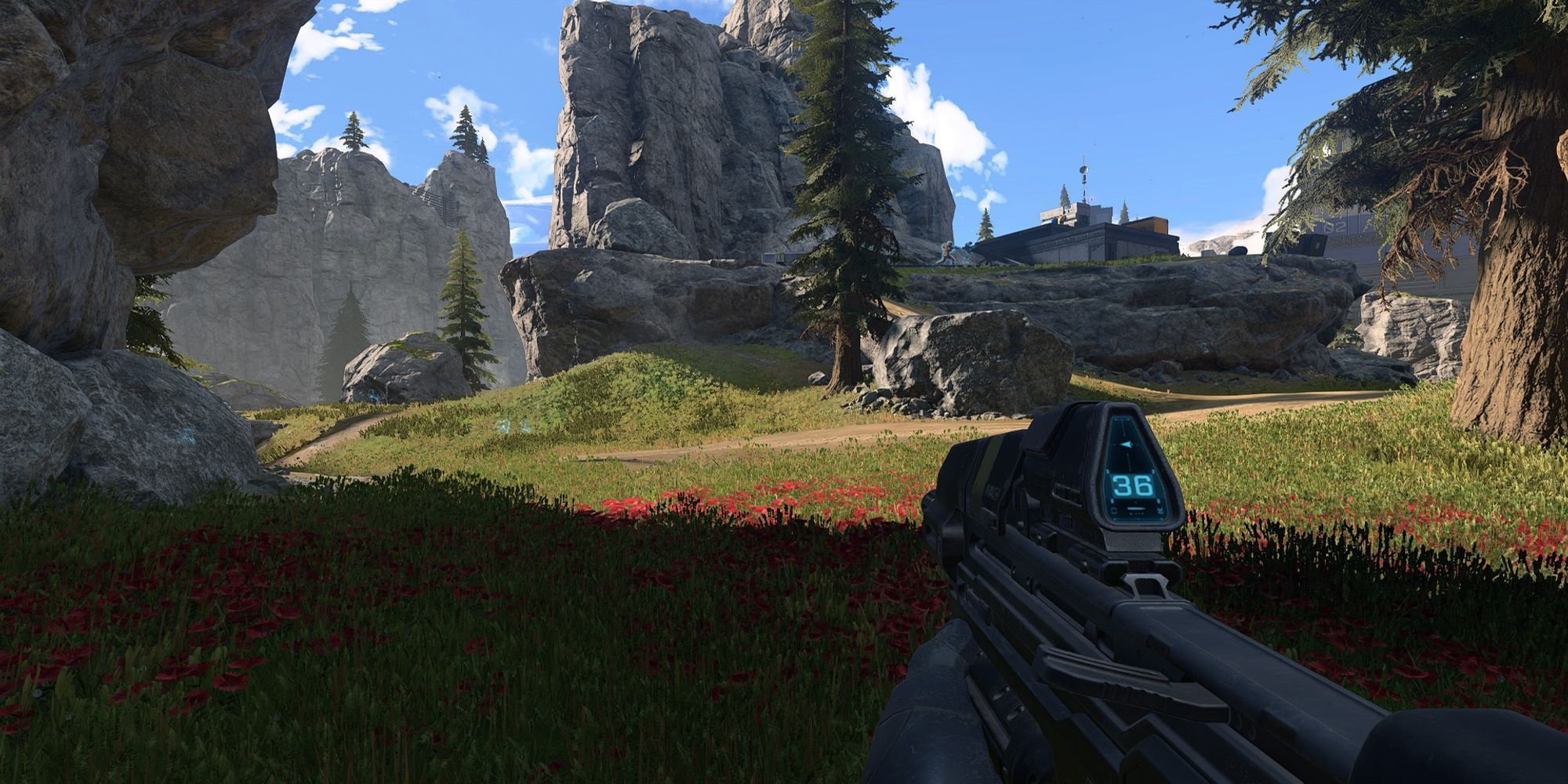 Halo Infinite Master Chief holding Assault Rifle first-person View in Open World