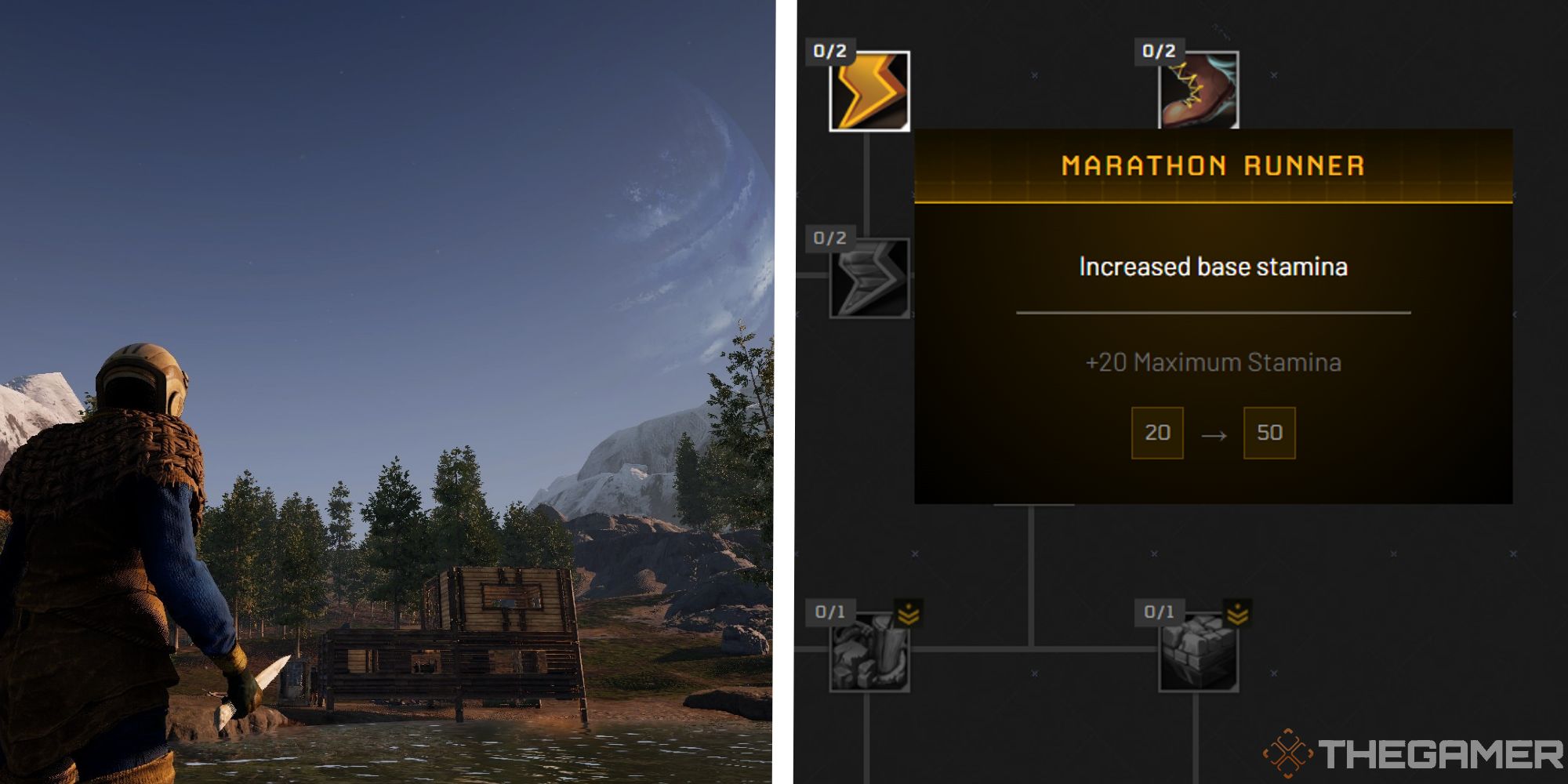 image of player looking towards sky next to image of marathon runner on solo talent tree