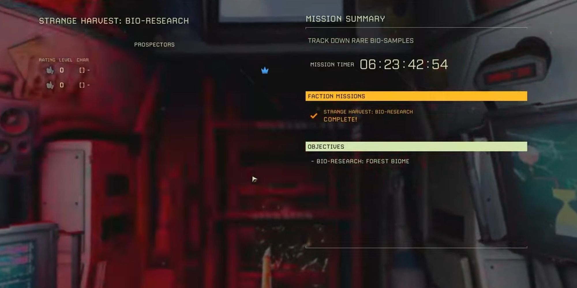 player in dropship looking at mission summary screen