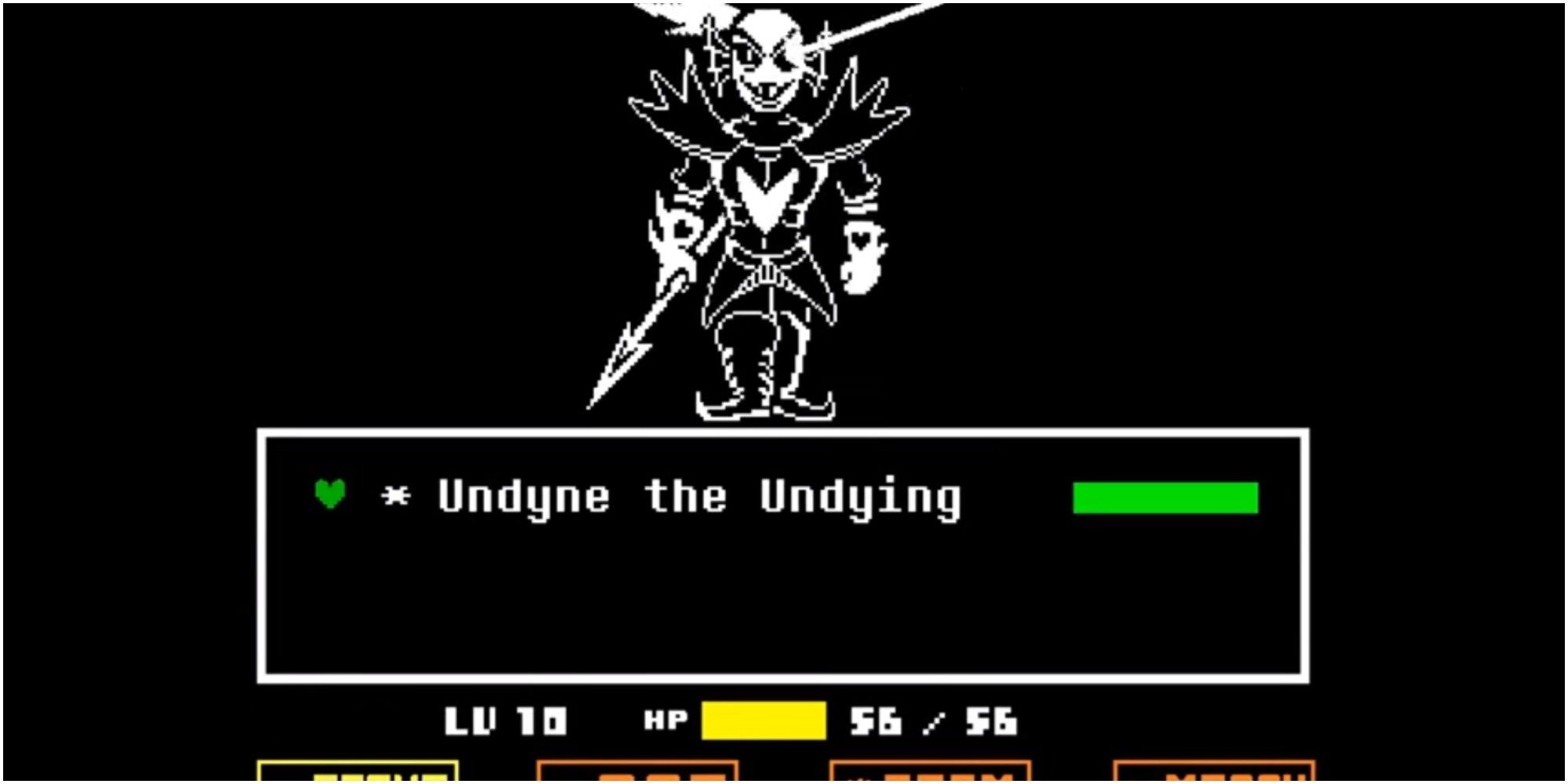 The main character facing Undyne the Undying in the Genocide Run