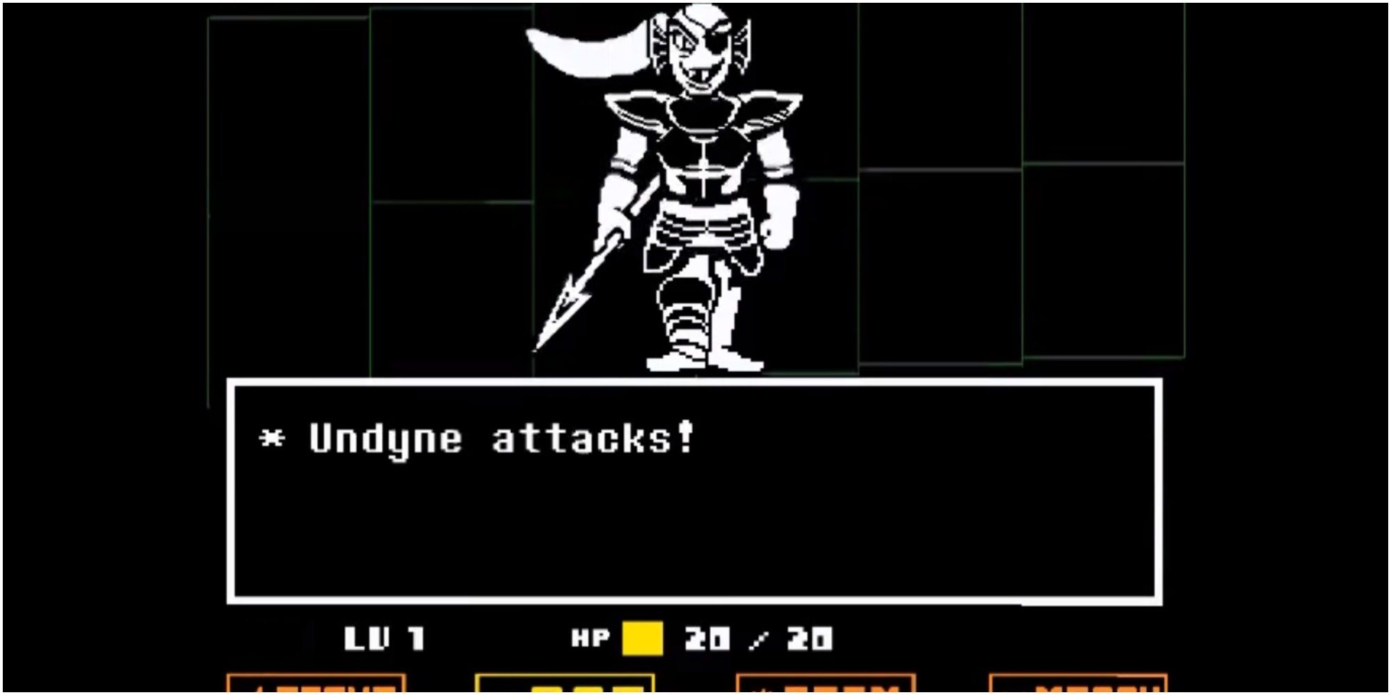 The main character facing Undyne in Waterfall.