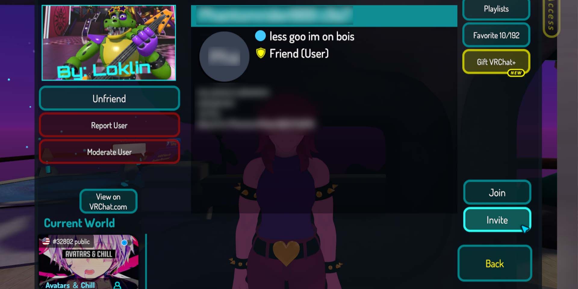 Inviting a Friend through VRChat's Social Menu