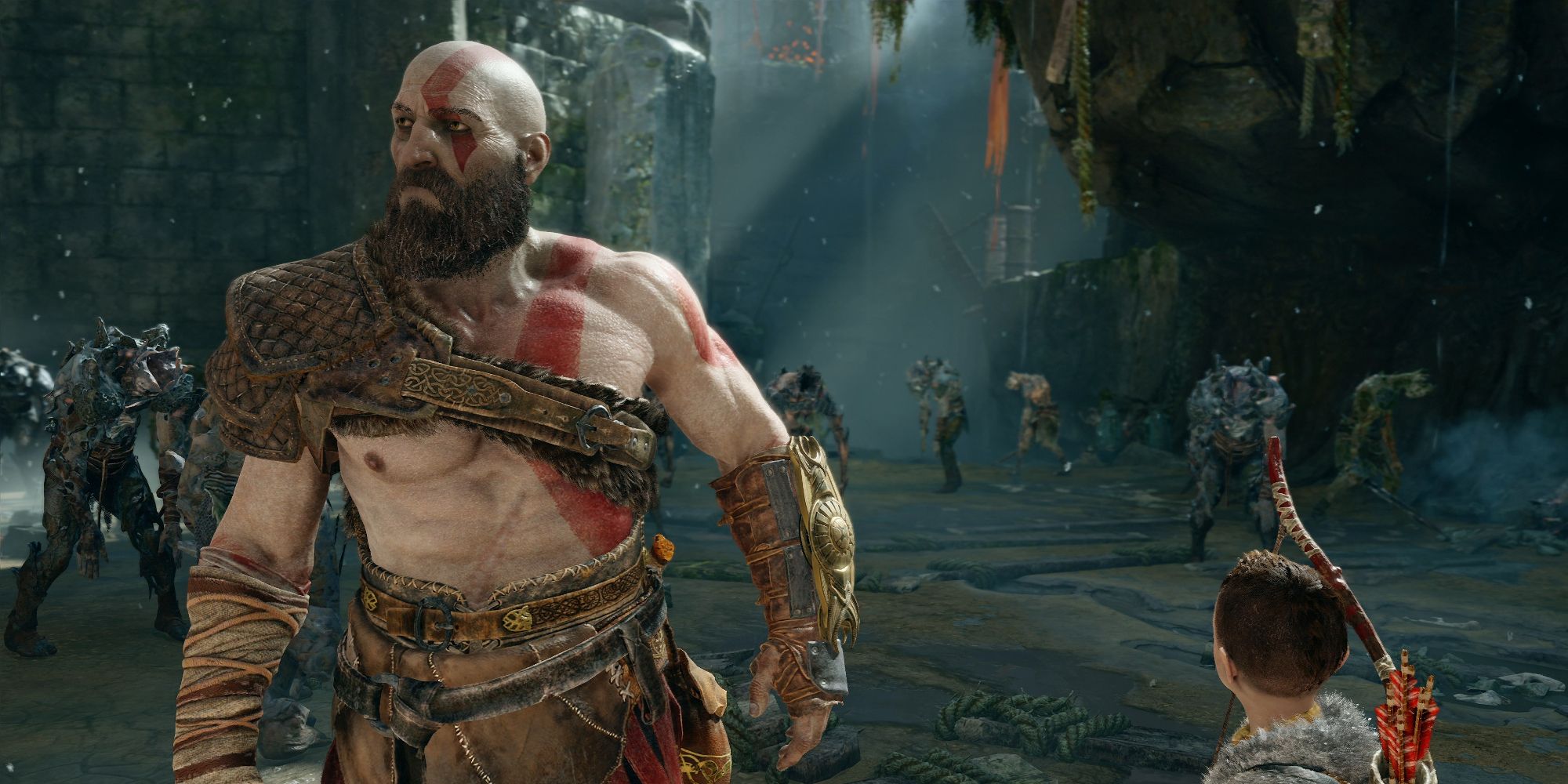 Kratos Looks Around At The Surrounding Figures