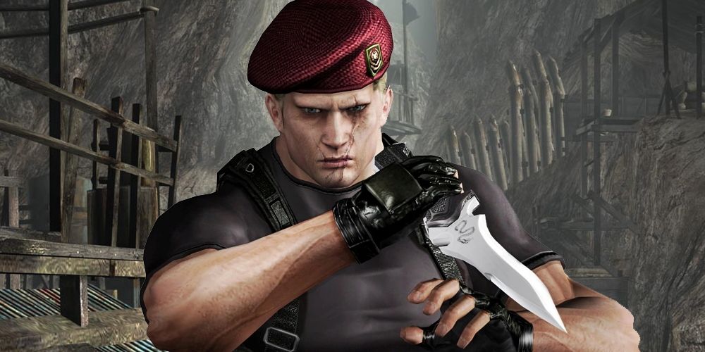 Krauser from Resident Evil 4 holding his knife in a combat pose