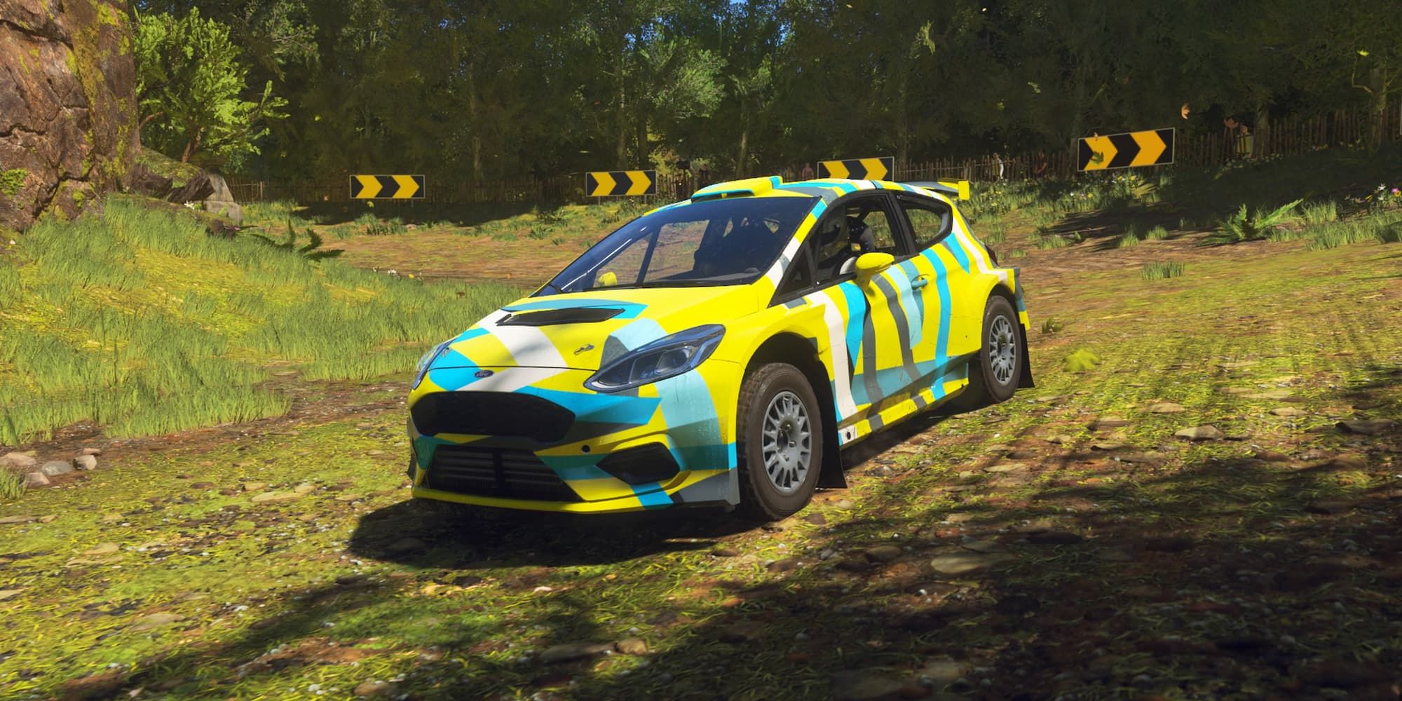 A front shot of a Ford rally car in Dirt 5