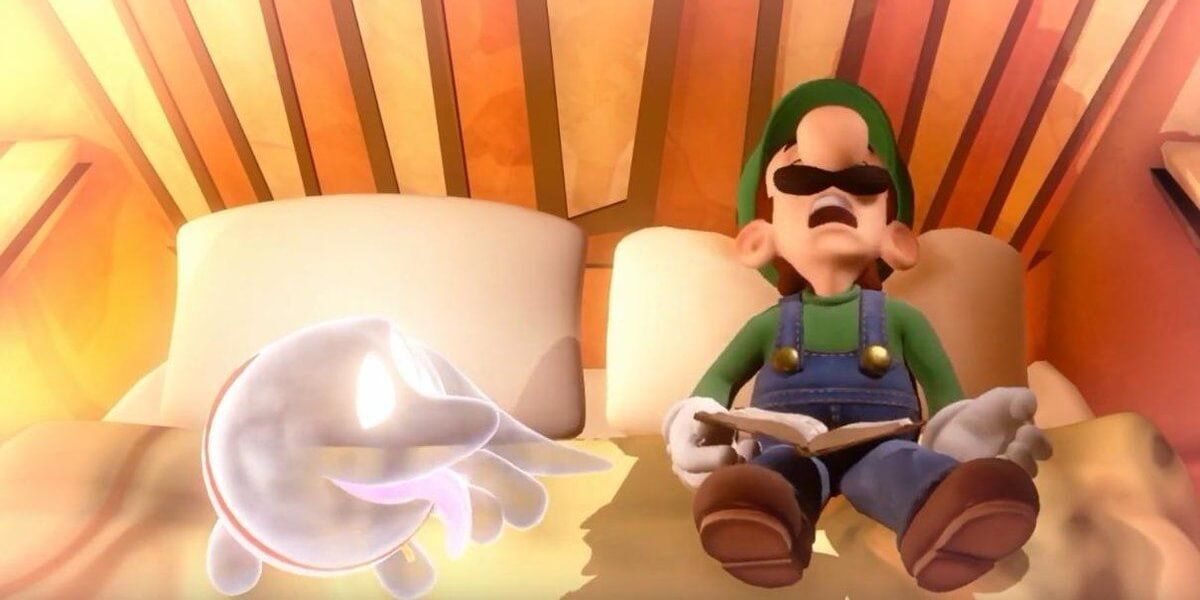 Luigi asleep with PolterPup in bed