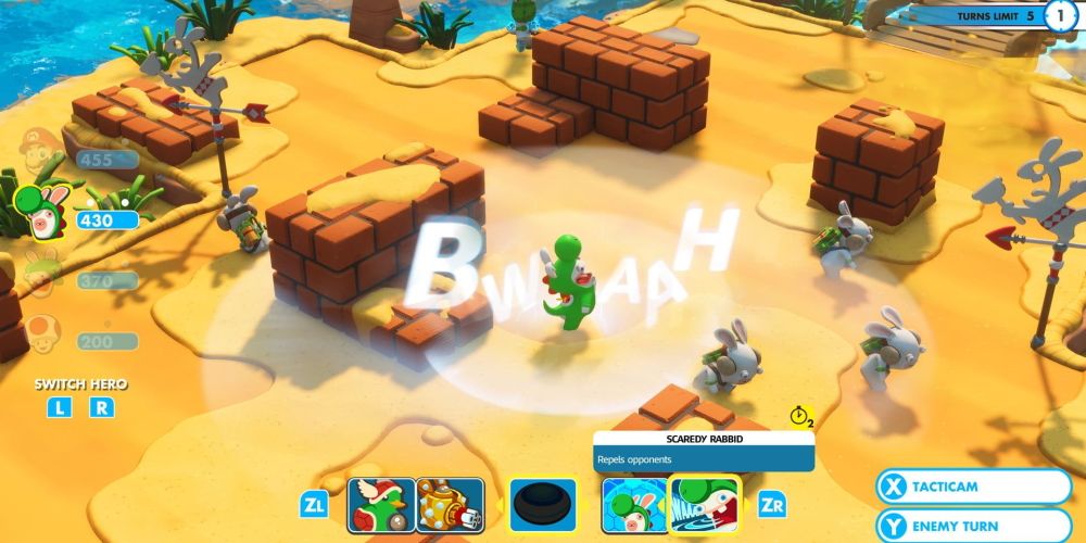 Rabbid Yoshi lets out a bloodcurdling laugh in Mario + Rabbids