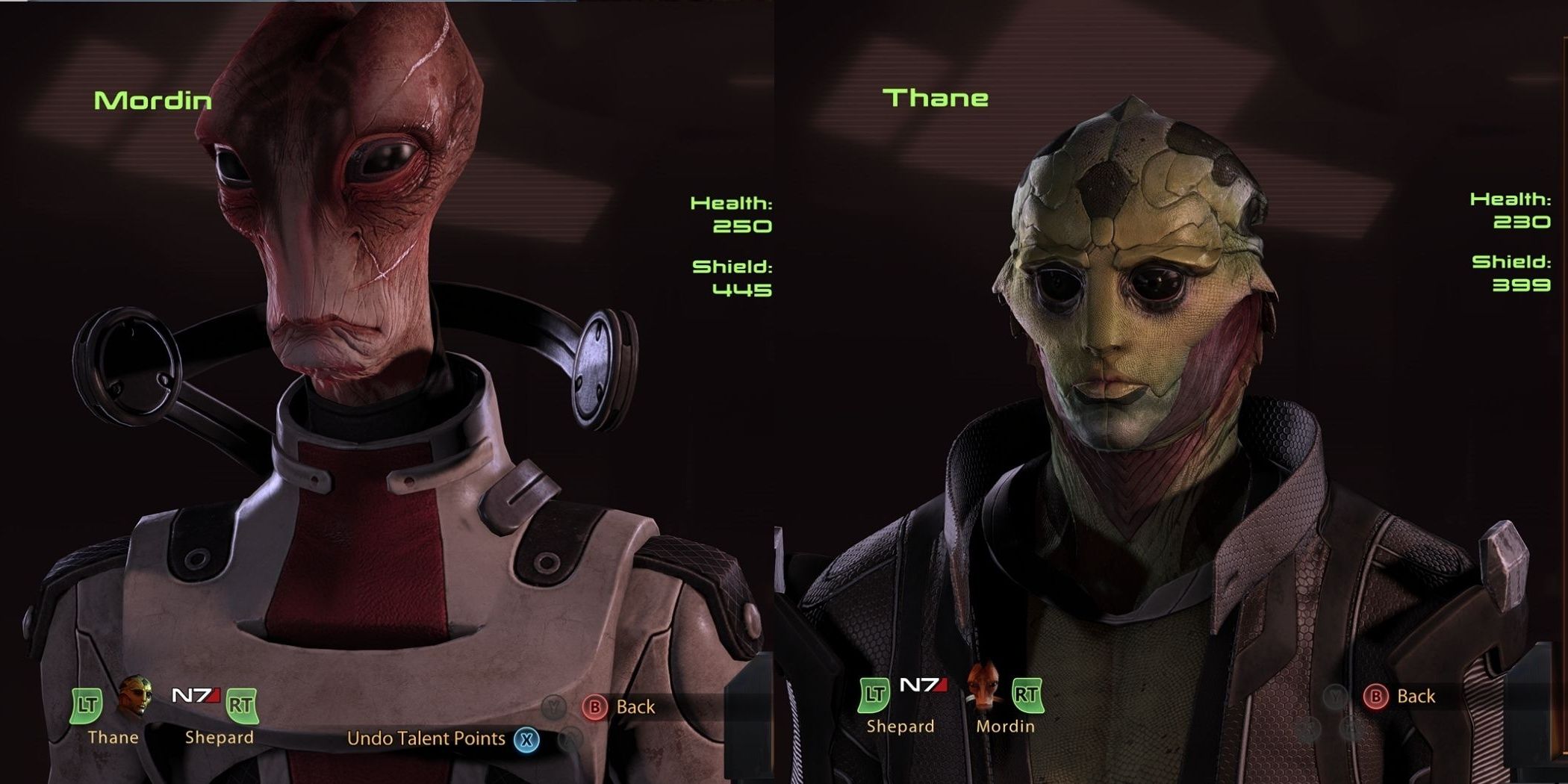 Mass Effect 2 Mordin and Thane Talent Selection Screen Images