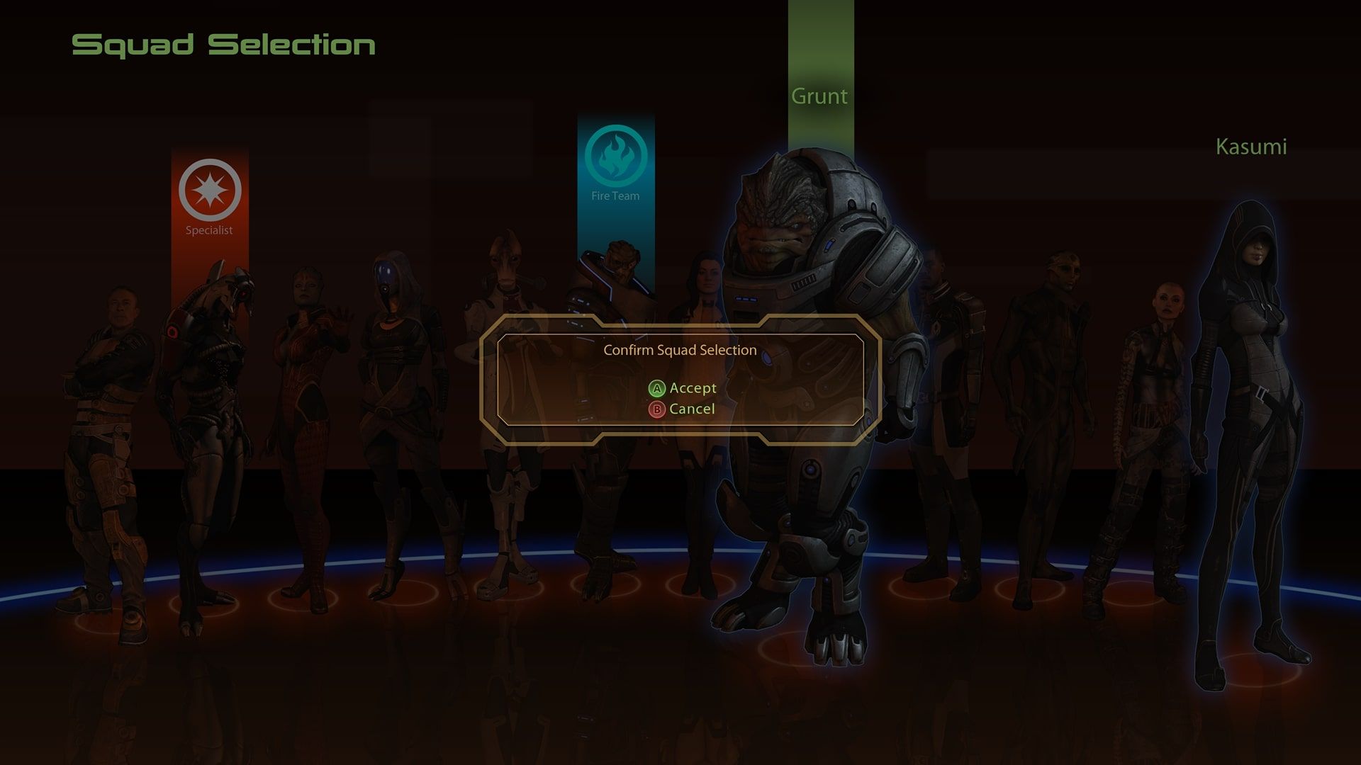 Mass Effect 2 Kasumi and Grunt Squad Selection Screen