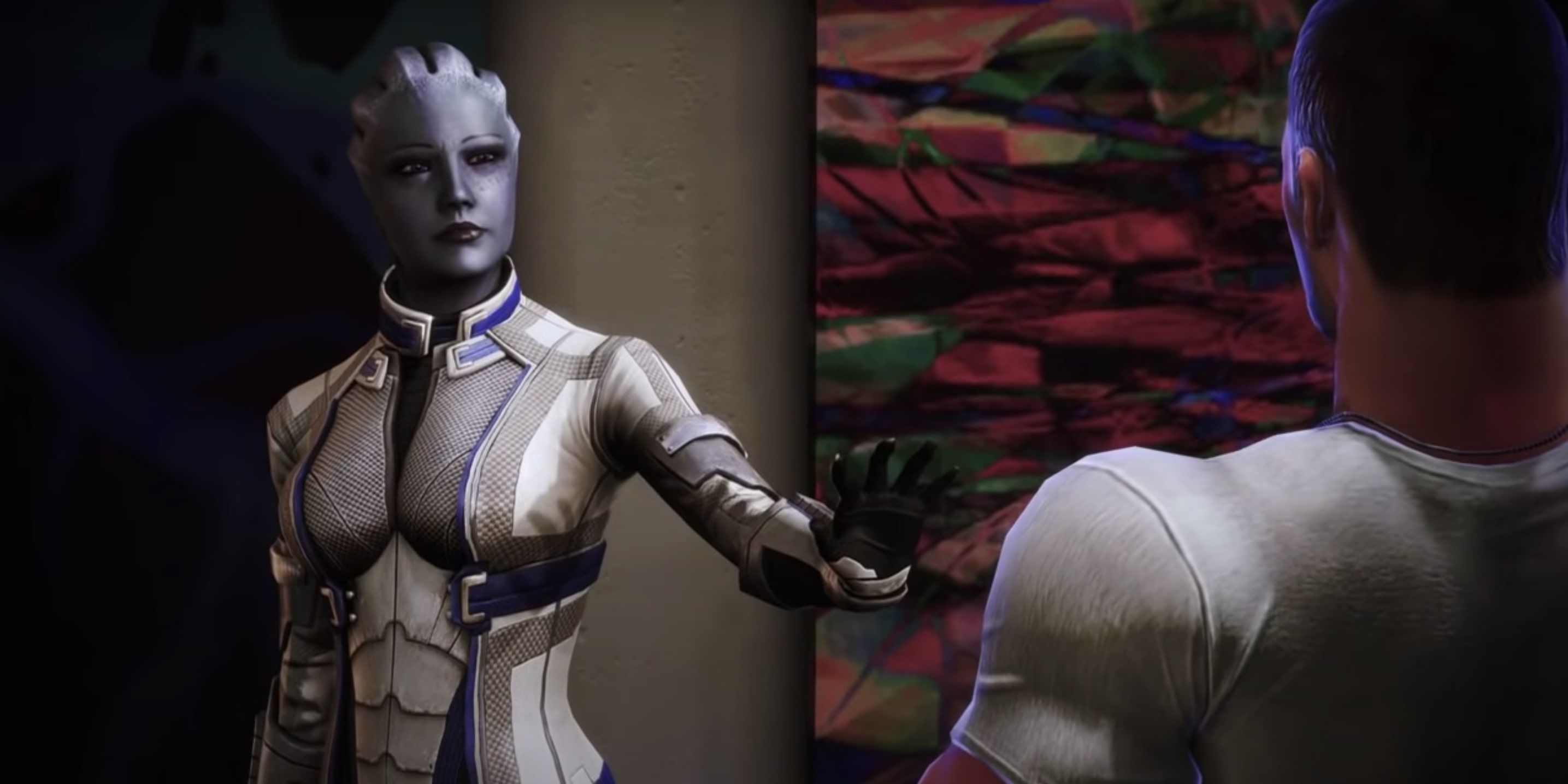 Mass Effect 3 Citadel DLC Liara holding James in Biotic field