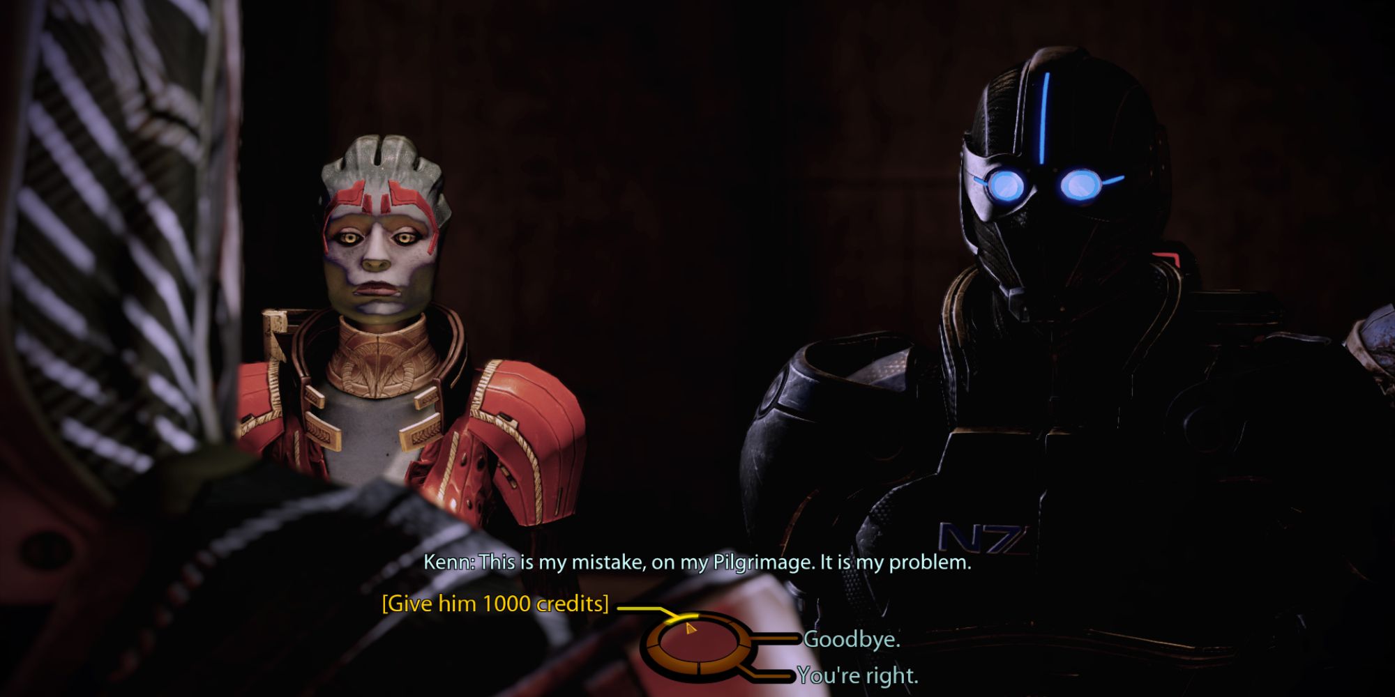 Mass Effect Legendary Edition Screenshot Of Shepard Give Kenn Credits