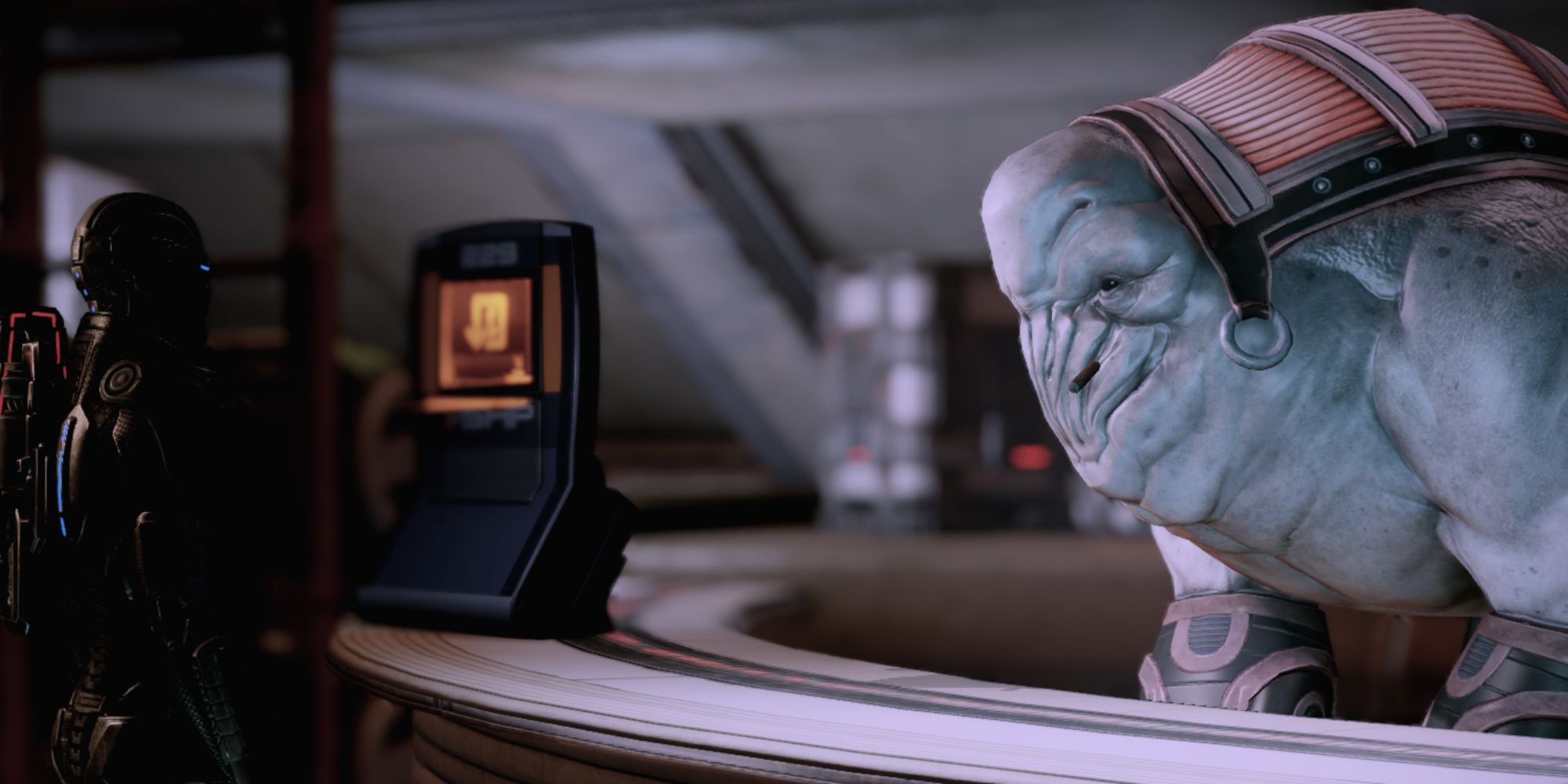 Mass Effect Legendary Edition Screenshot Of Shepard Speaking To Harrot