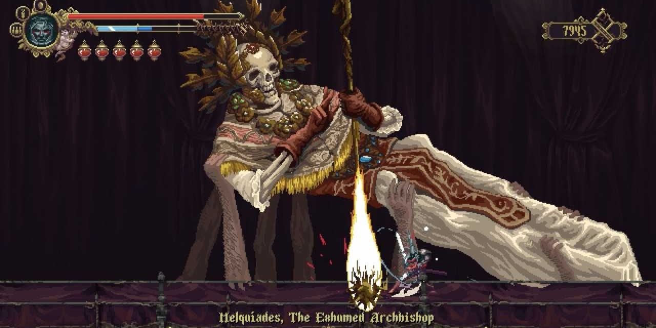 Melquiades being upheld by arms during his bossfight