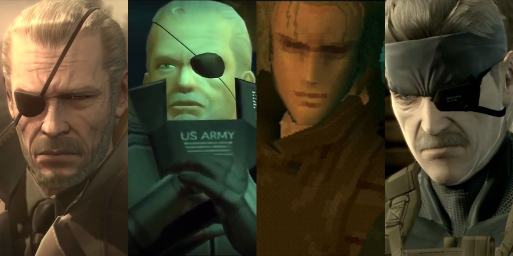 Metal Gear Solid Split Image Of Big Boss, Solidus Snake, Liquid Snake, and Old Snake