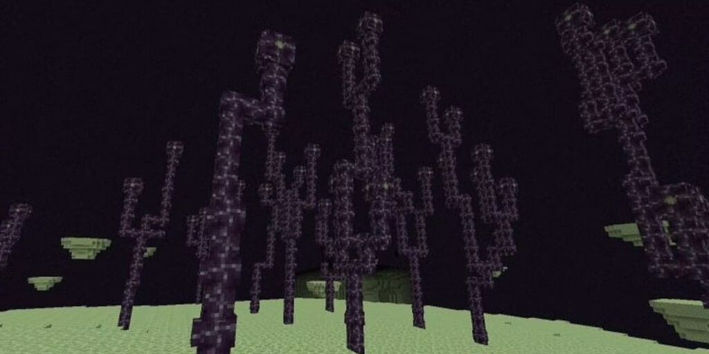 A bunch of purple Chorus Plants in Minecraft