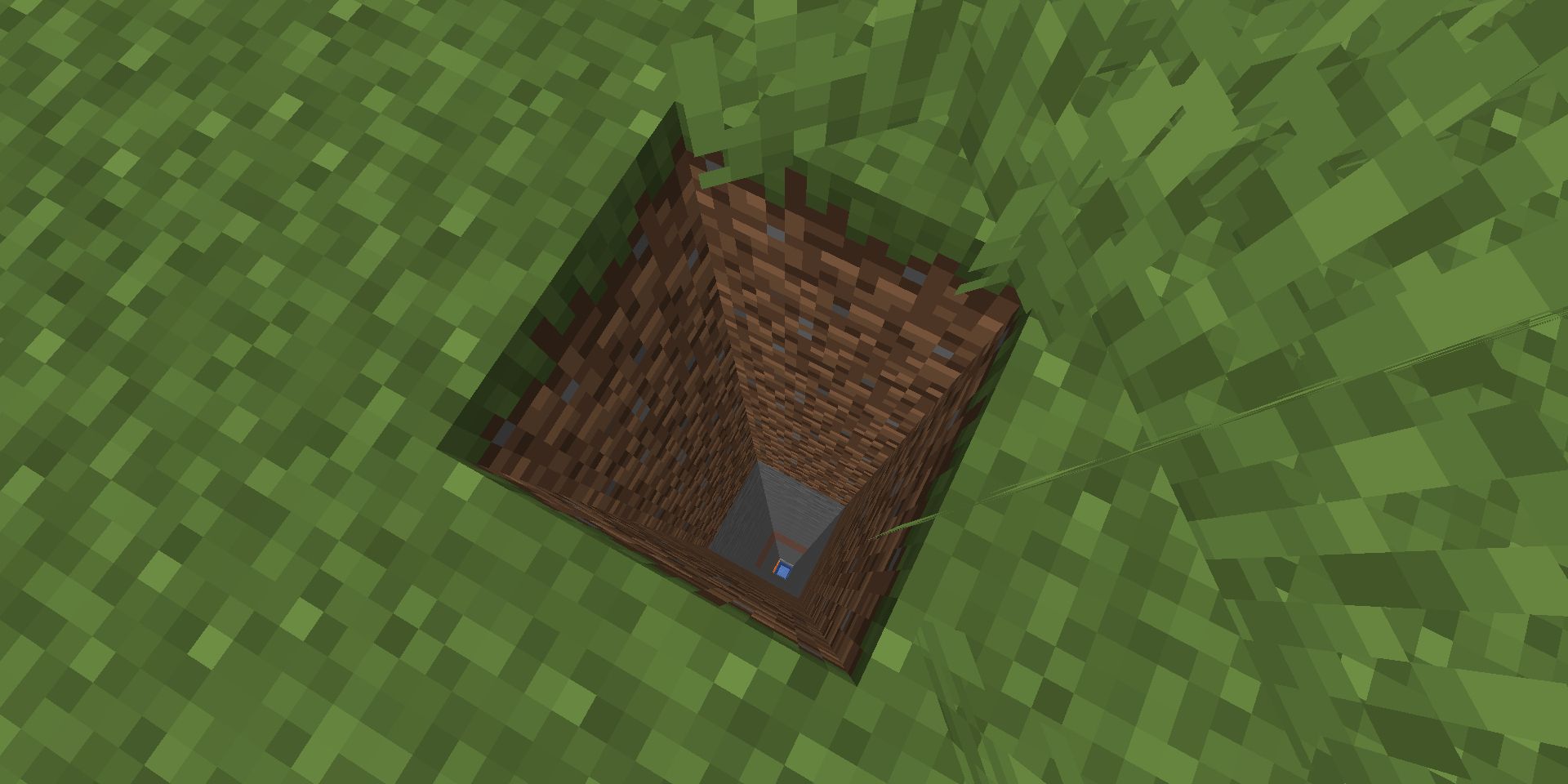 A tunnel straight down in Minecraft