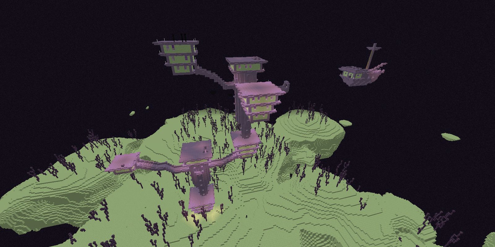 An End Island with an End Ship in Minecraft