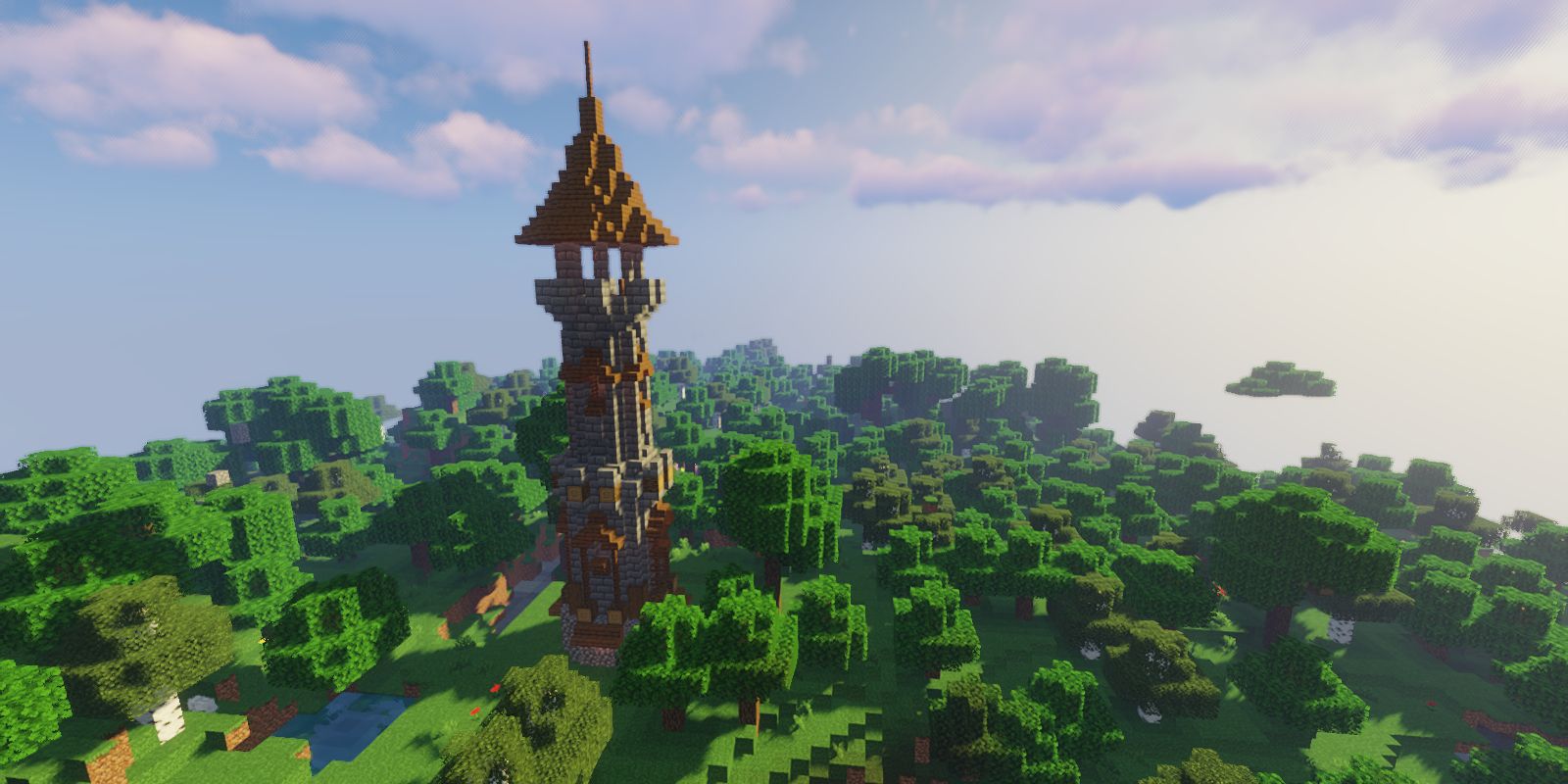 A tall tower in Minecraft