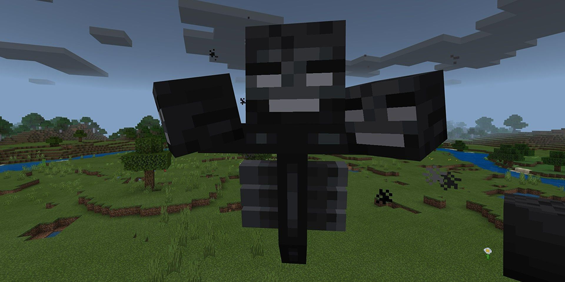 The Wither flying around the overworld in Minecraft