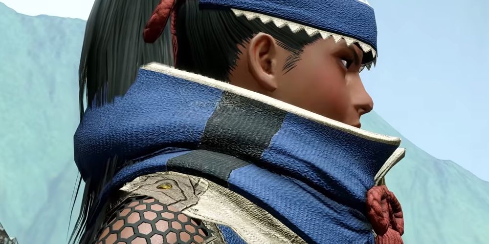 Monster Hunter Rise PC: A closeup on the armor shows the new high resolution textures