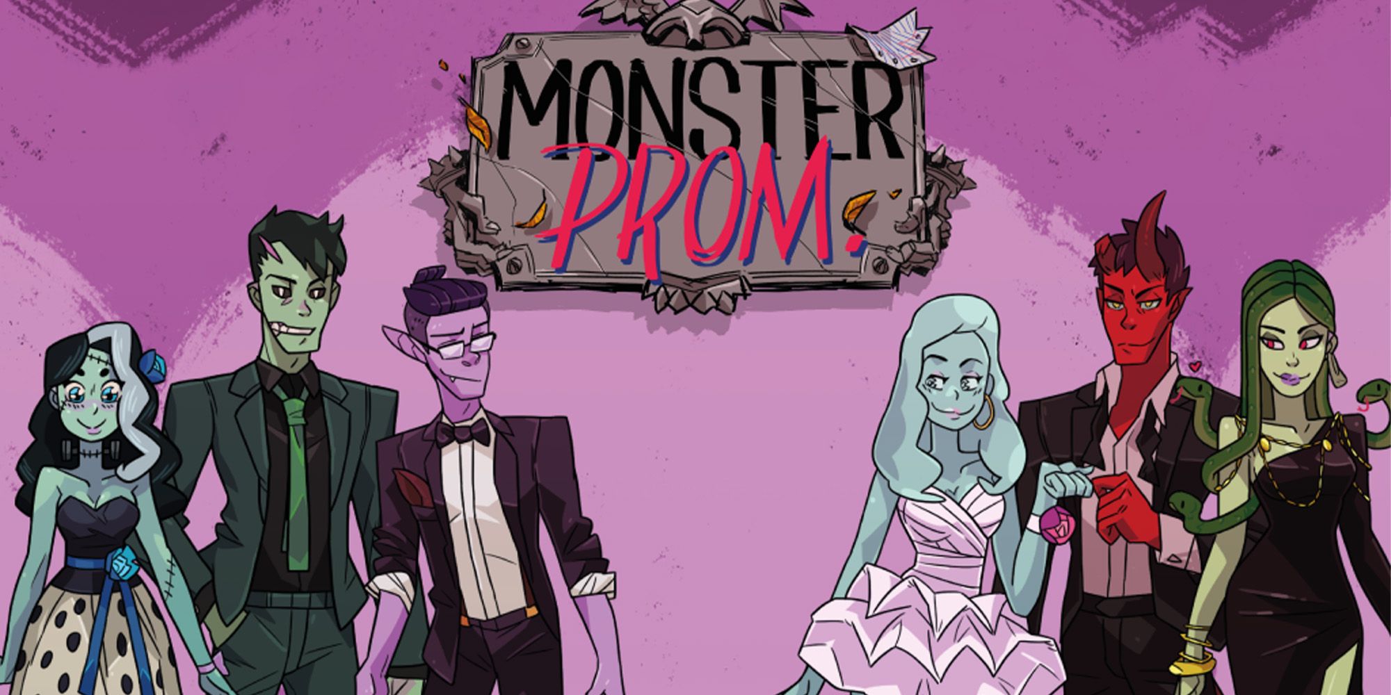 Monster Prom Kickstarter Promotional Art featuring Damian LaVey, Vera Oberlin, Polly Geist, Liam de Lioncourt, and Brian Yu