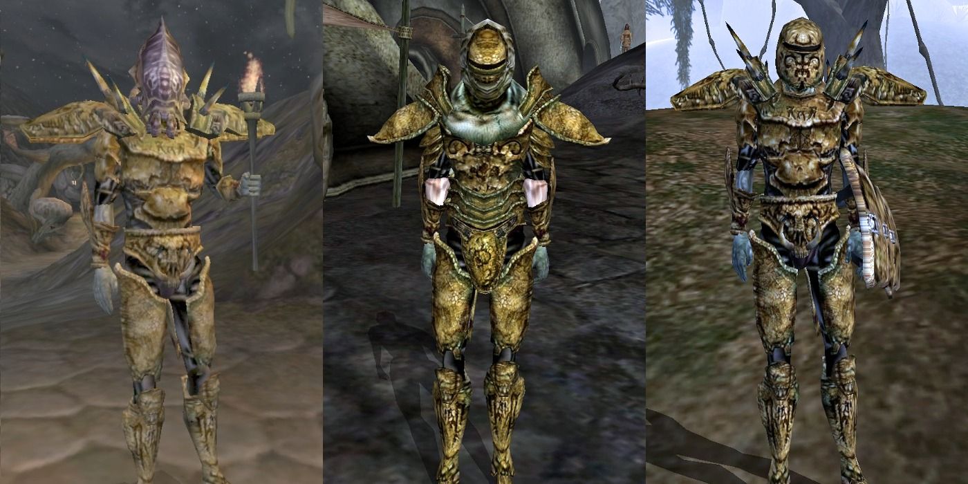 Morrowind screenshot showing Telvanni, Redoran, and Hlaalu guards