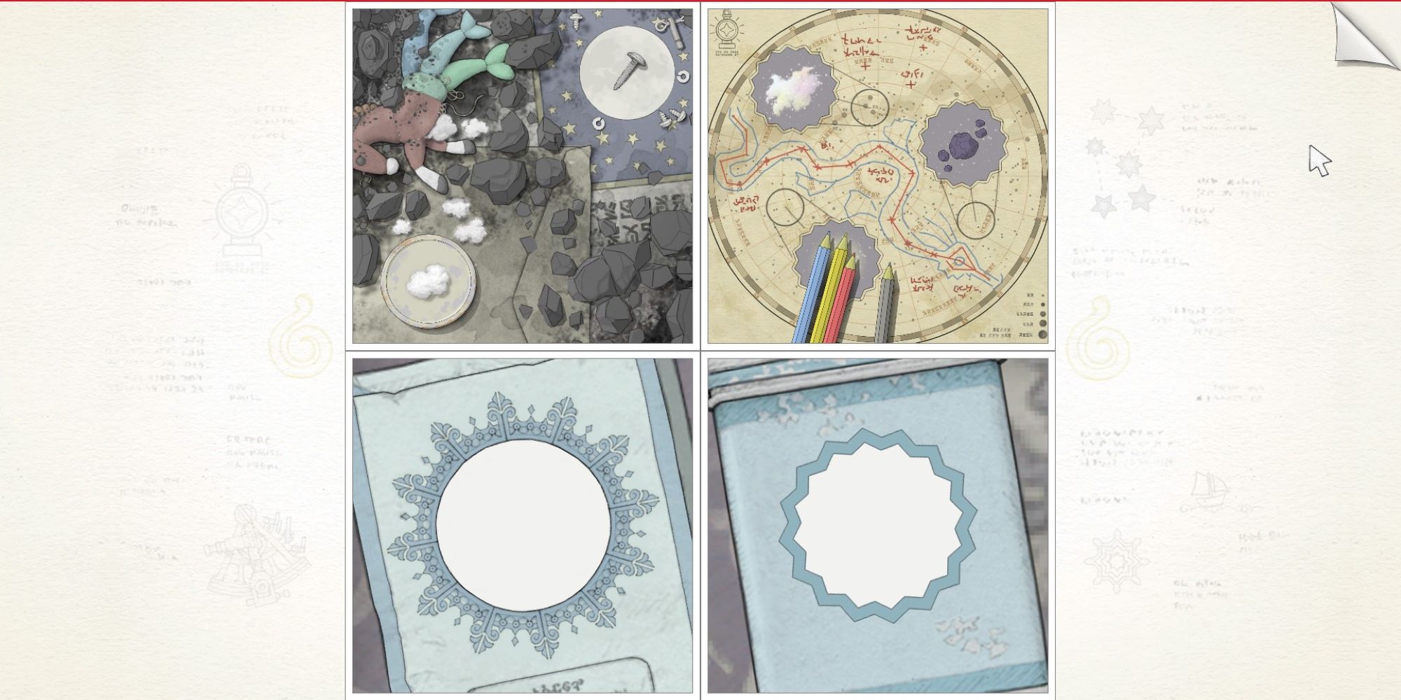 Two box labels and their puzzles in Chapter Three of Gorogoa.