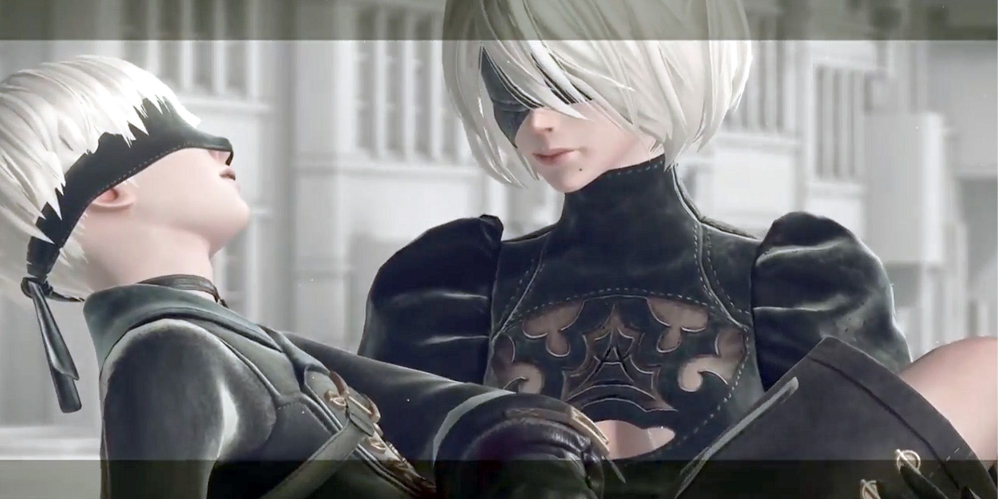 Nier: Automata screenshot where 2B Carries 9S