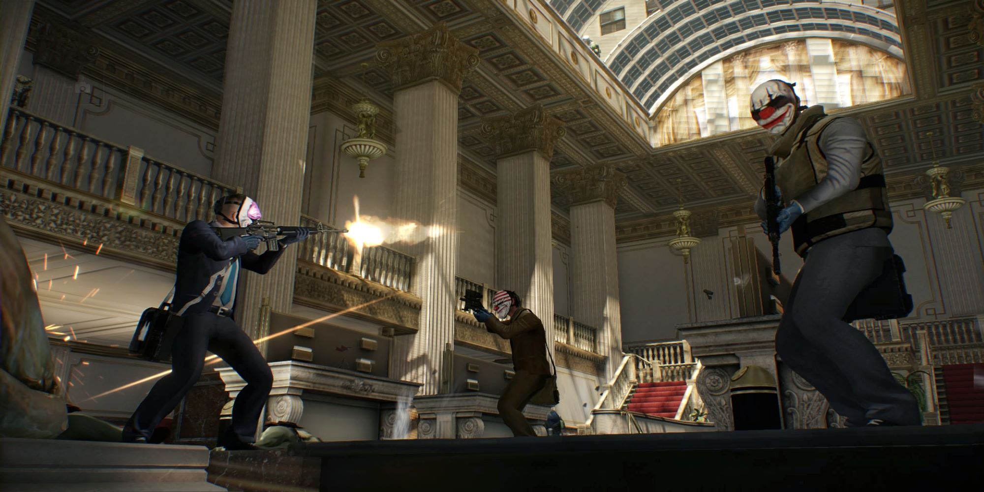 Players securing a bank during a heist in Payday 2.