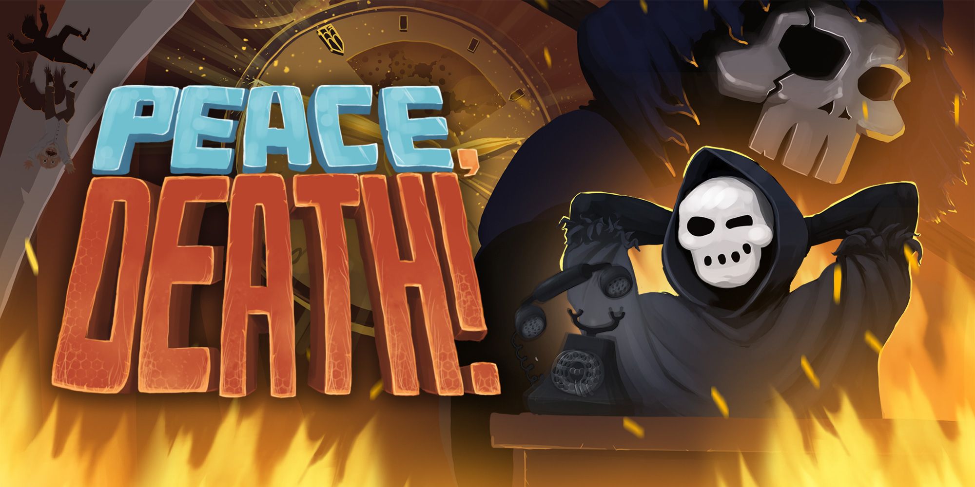 Peace, Death! Cover With Reaper Behind A Desk