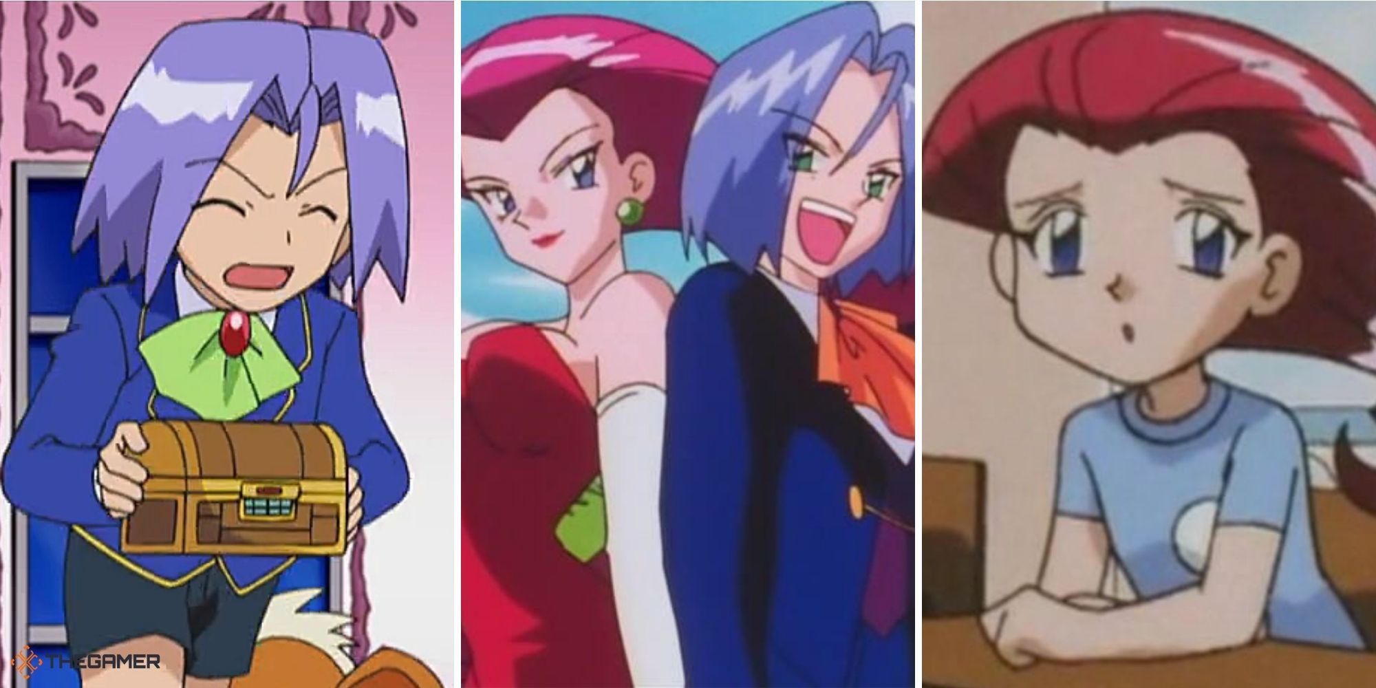Pokemon -  young Jessie on right, young James on left, Jessie and James together in centre