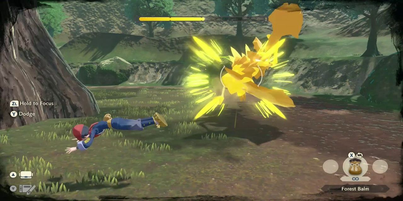 A player dodging an attack in Pokemon Legends Arceus