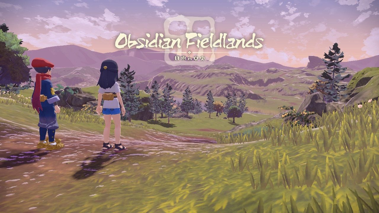 Pokemon Legends Arceus main character and rei in Obsidian Fieldlands