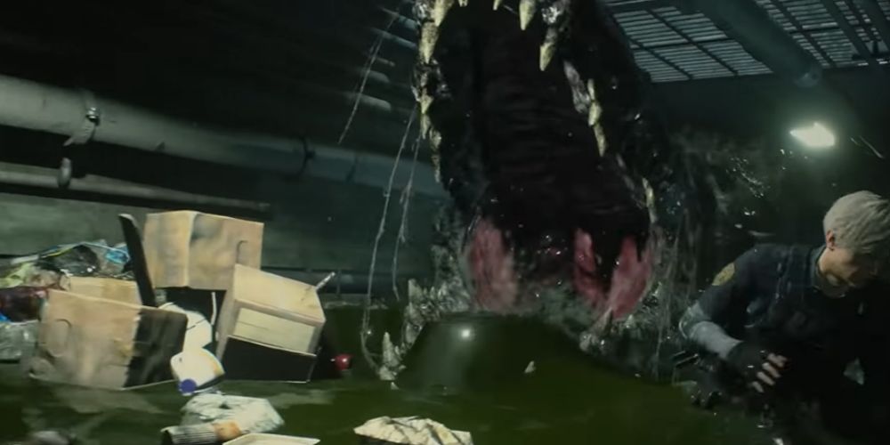 Resident Evil 2 Remake: A giant Crocodile chases Leon in the sewer