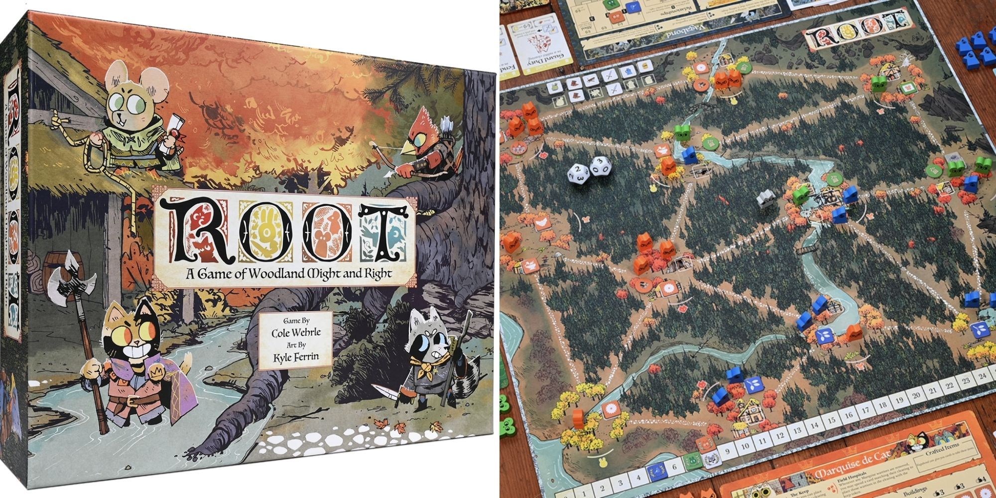 Root - Board Game Box - The game set up with animals on the board