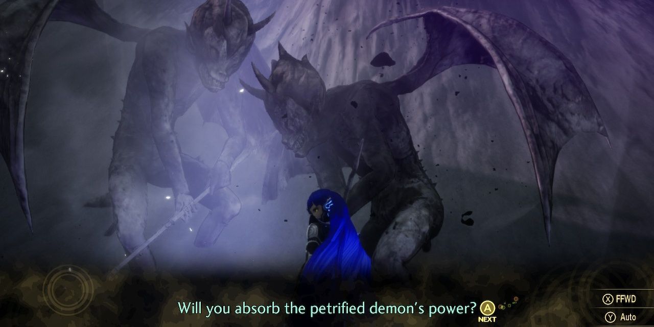 SMT5 Demon Statue asking whether Nahobino wants to absorb its power