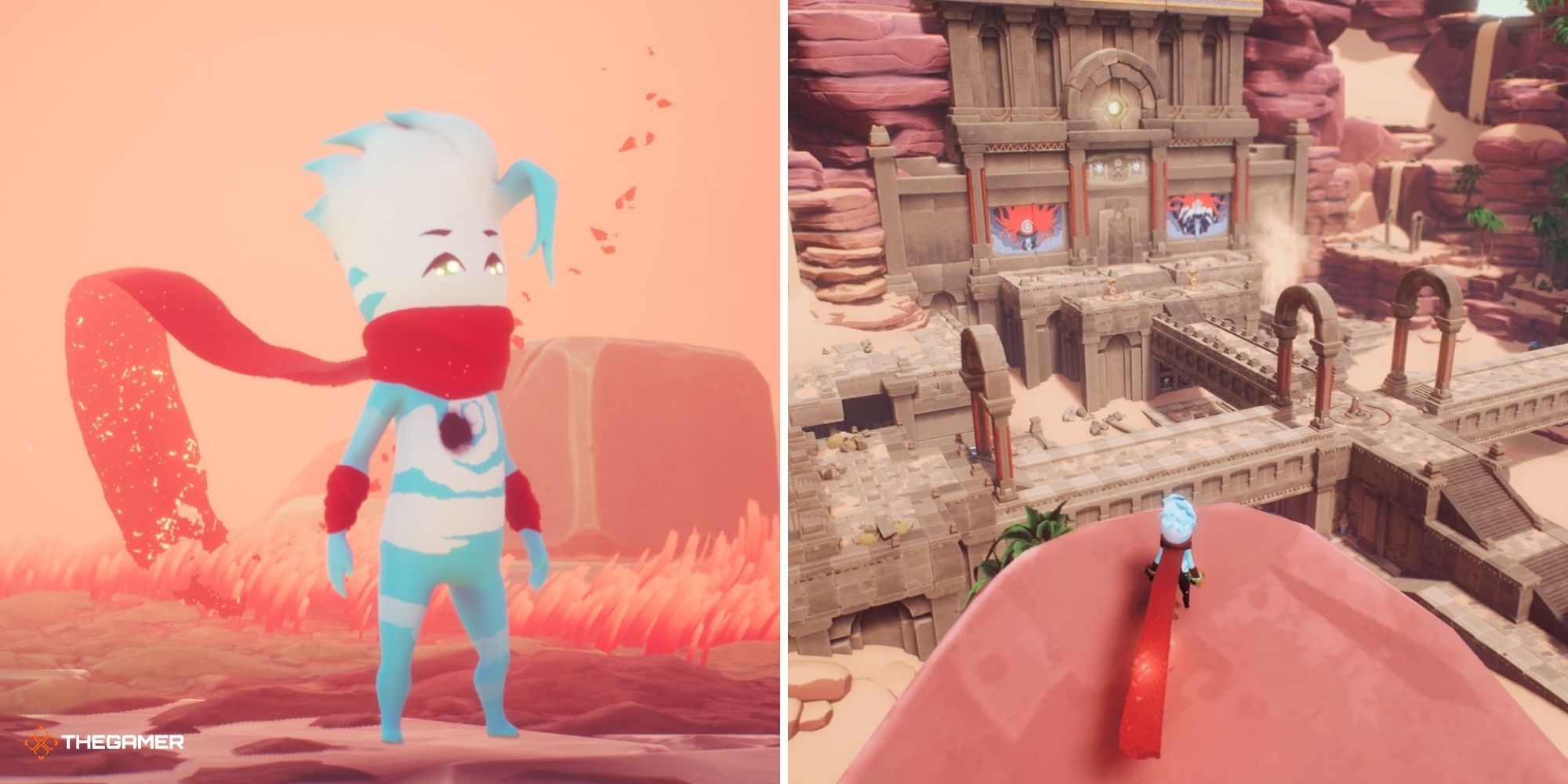 Scarf - Nomad at beginning of the game on left, Nomad overlooking puzzle on right