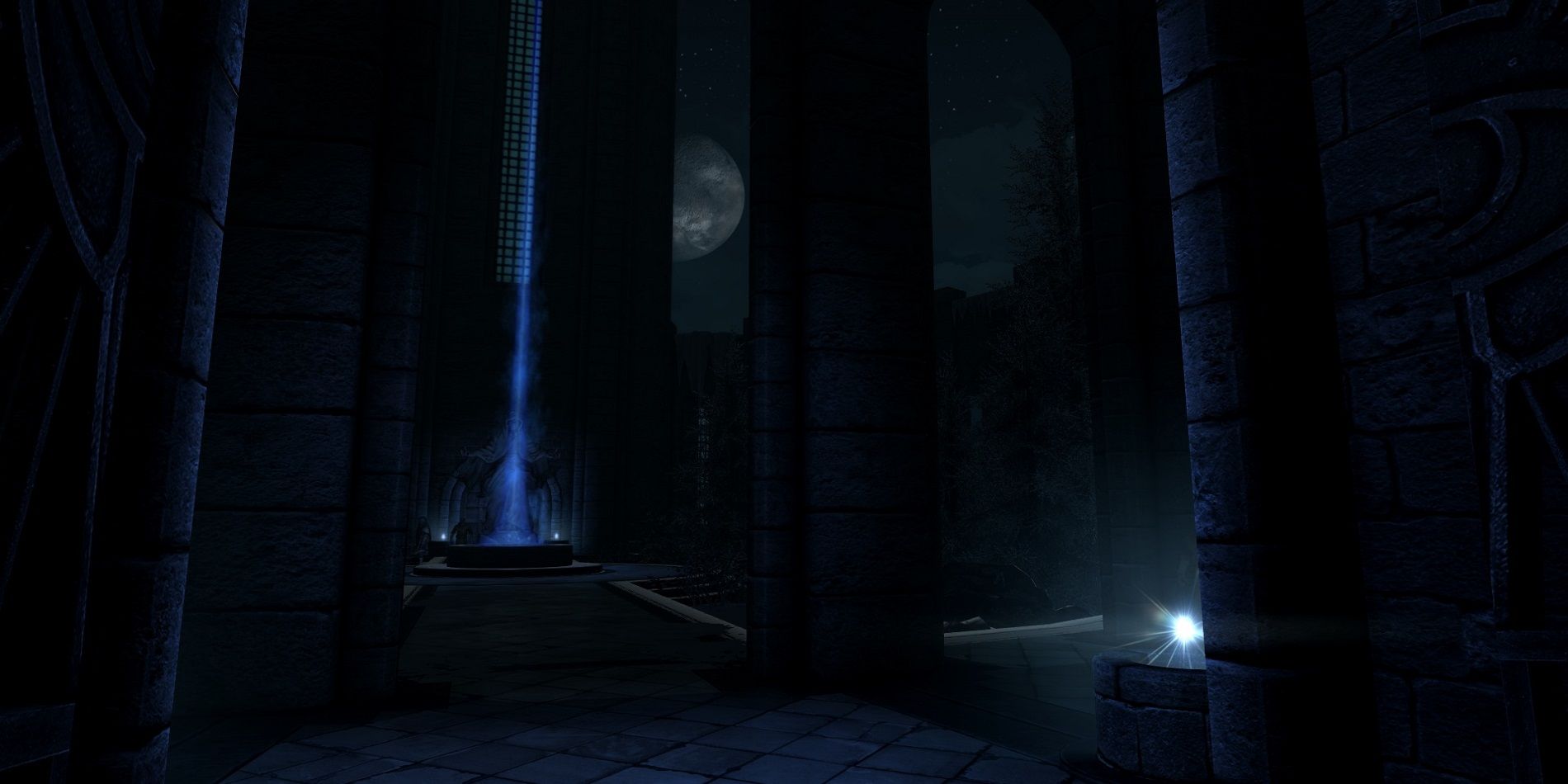 Skyrim screenshot showing nighttime at the college of Winterhold