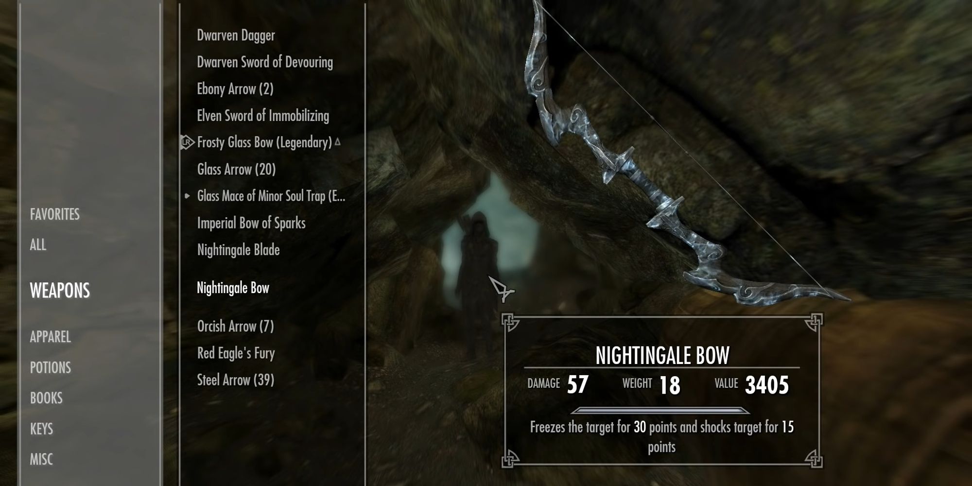 item selection screen with nightingale bow highlighted