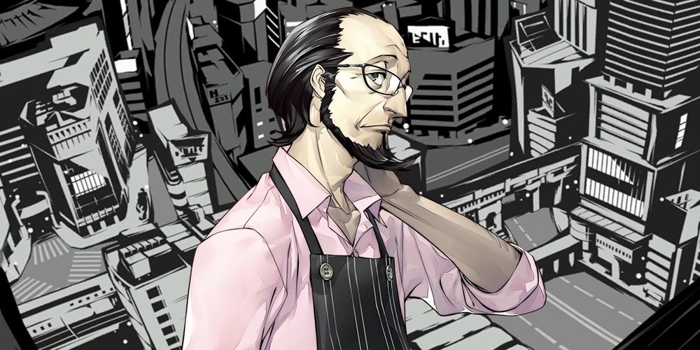 Persona 5's Sojiro Sakura superimposed over Persona's rendition of Tokyo