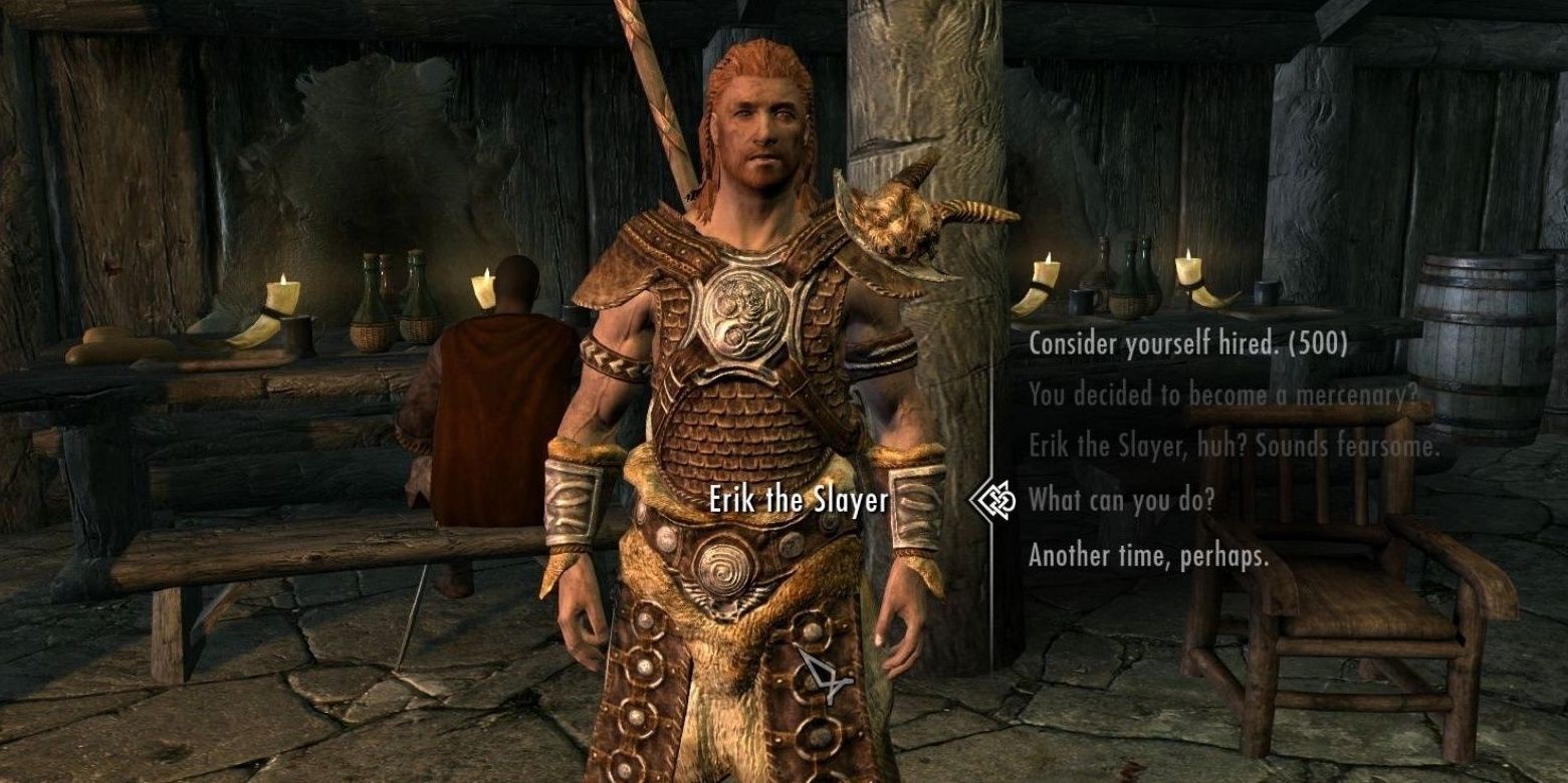 Erik the Slayer talking to the player in Skyrim.